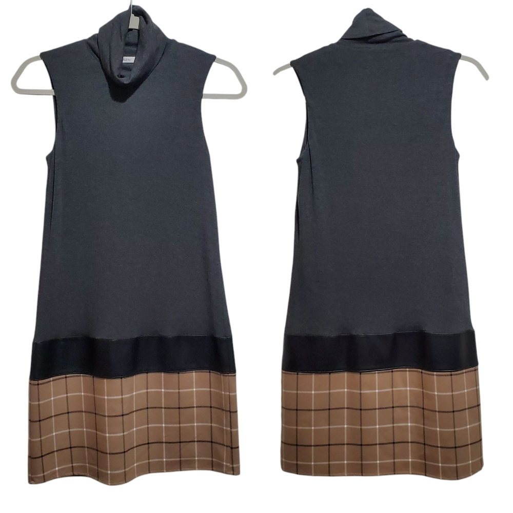 Bailey 44 Sleeveless Dress Mixed Media Size XS Faux Leather Trim Plaid Academia
